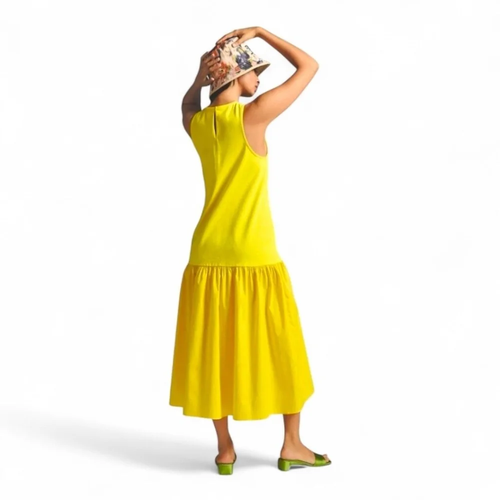 Anthropologie Yellow Drop Waist Relaxed Midi Dress XS - Picture 5 of 14